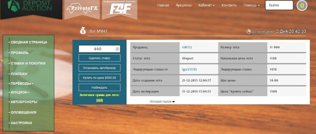 Перейдя на лот, можно увидеть несколько доступных опций